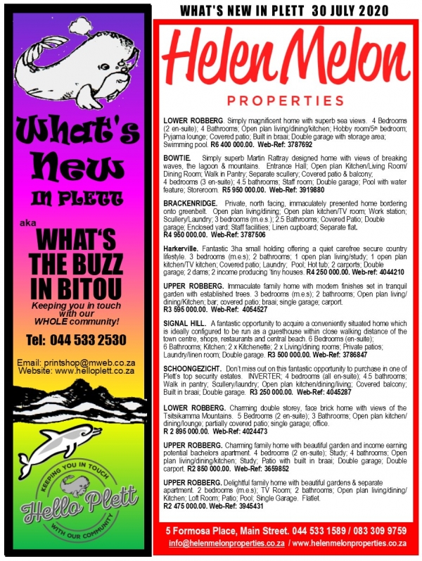 Whats New in Plett 30 July 2020 front