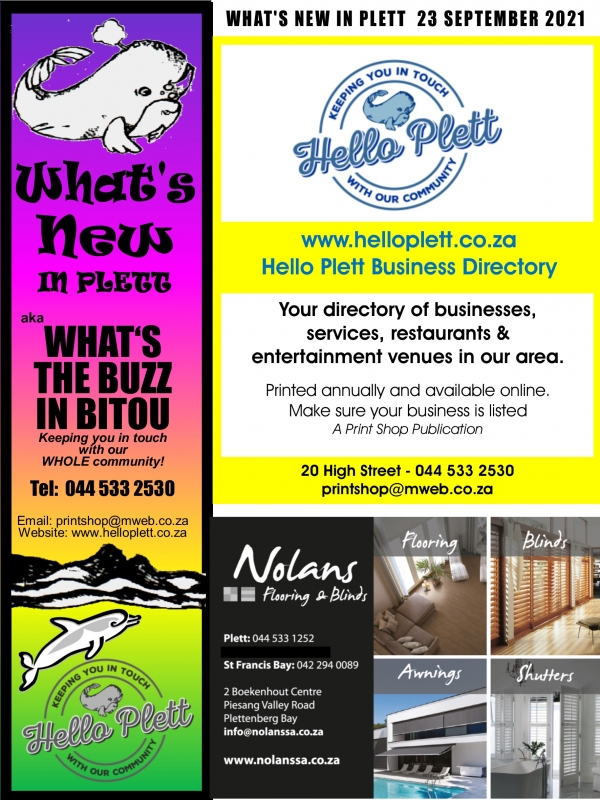 Whats New in Plett 23 September2